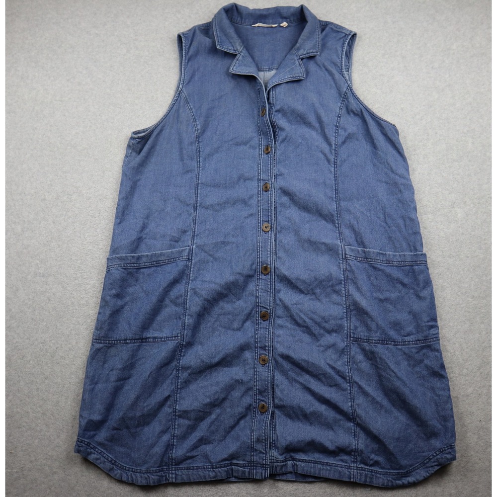 Soft Surroundings Tunic Dress Women 2X SEB63 Blue Sleeveless Denim Button Pocket